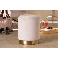 Baxton Studio TSF3307-Pink/Gold-Otto Alonza Glam Pink Velvet Fabric Upholstered Gold-Finished Ottoman